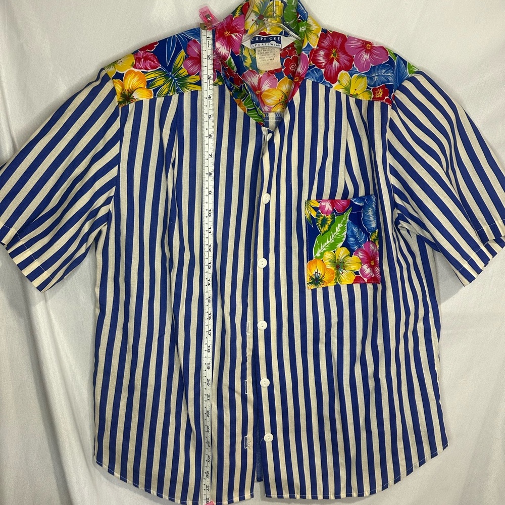 Vintage 90's Cape Cod Floral Stripped Button Up Shirt Woman's Size 14 - Picture 3 of 6
